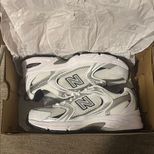 New Balance White & Gray, Blue Athletic Sneakers